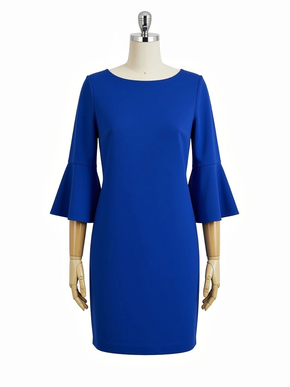 Calvin Klein 3/4 Bell Sleeve Boat Neck Sheath Dress Blue Size 4